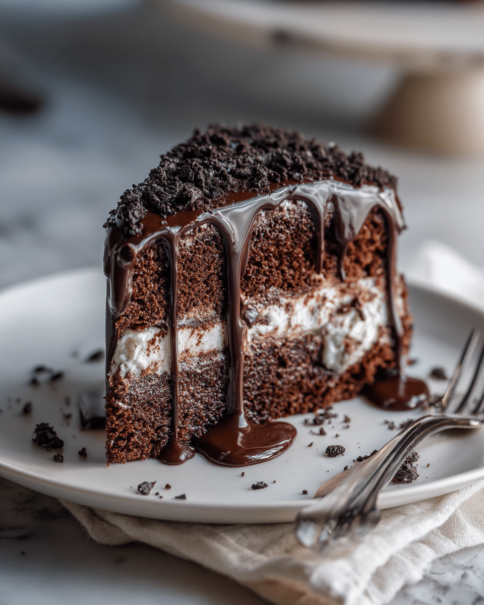Mississippi Mud Cake slice with glossy ganache topping
